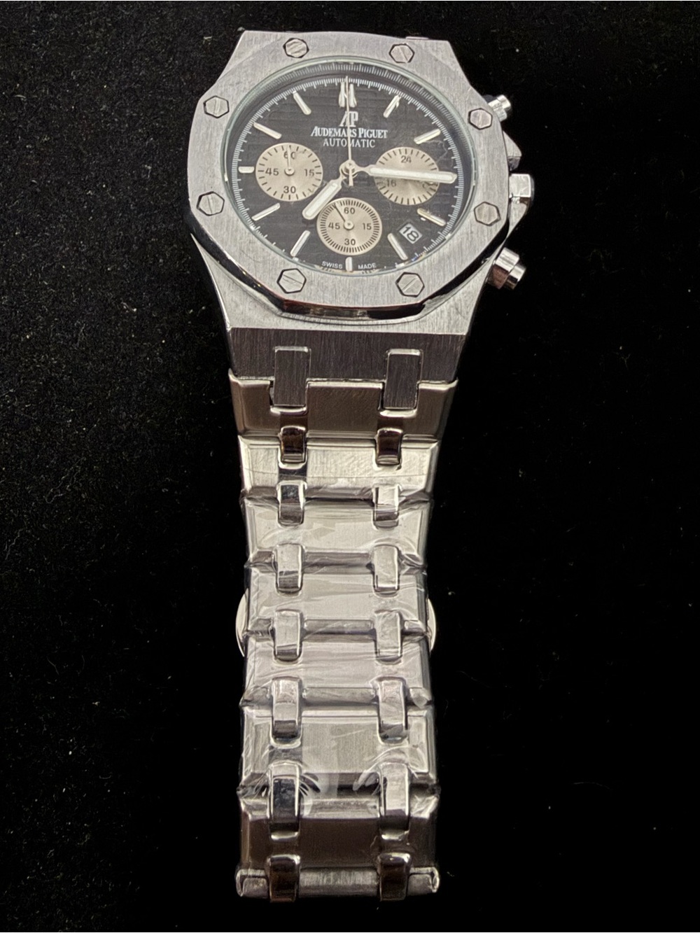 Audemars Piguet Silver Stainless Chronograph with Black Dial